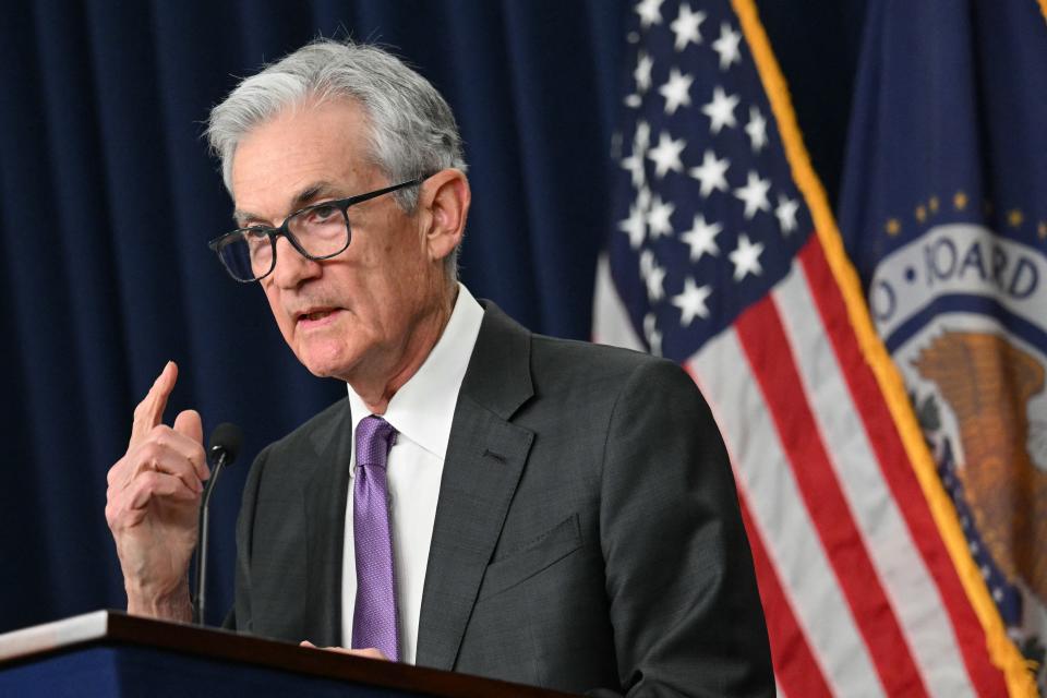 US Federal Reserve Chairman Jerome Powell holds a press conference at the end of the two-day Federal Open Market Committee (FOMC) meeting at the Federal Reserve in Washington, DC, on March 20, 2024. The Reserve voted Wednesday to hold interest rates at a 23-year high, between 5.25 percent and 5.50 percent, for a fifth consecutive meeting, and signaled it still expects to make three rate cuts this year. (Photo by Mandel NGAN / AFP) (Photo by MANDEL NGAN/AFP via Getty Images)