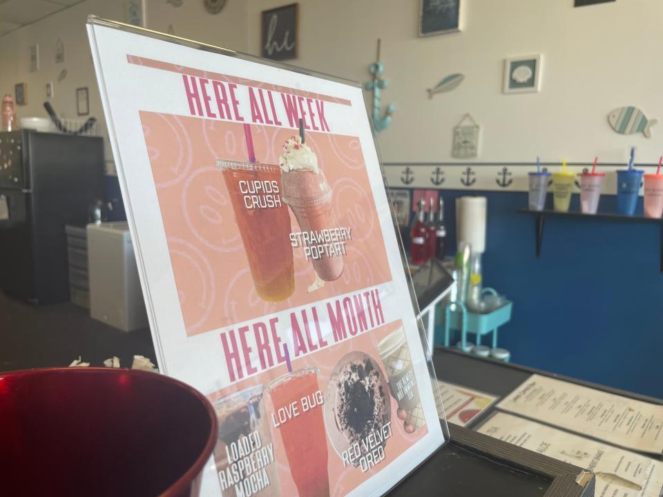 Valentine's Day themed drinks at Empowered Nutrition in Marine City, Feb 2, 2023. The business is hosting a 45-minute couple's workout.