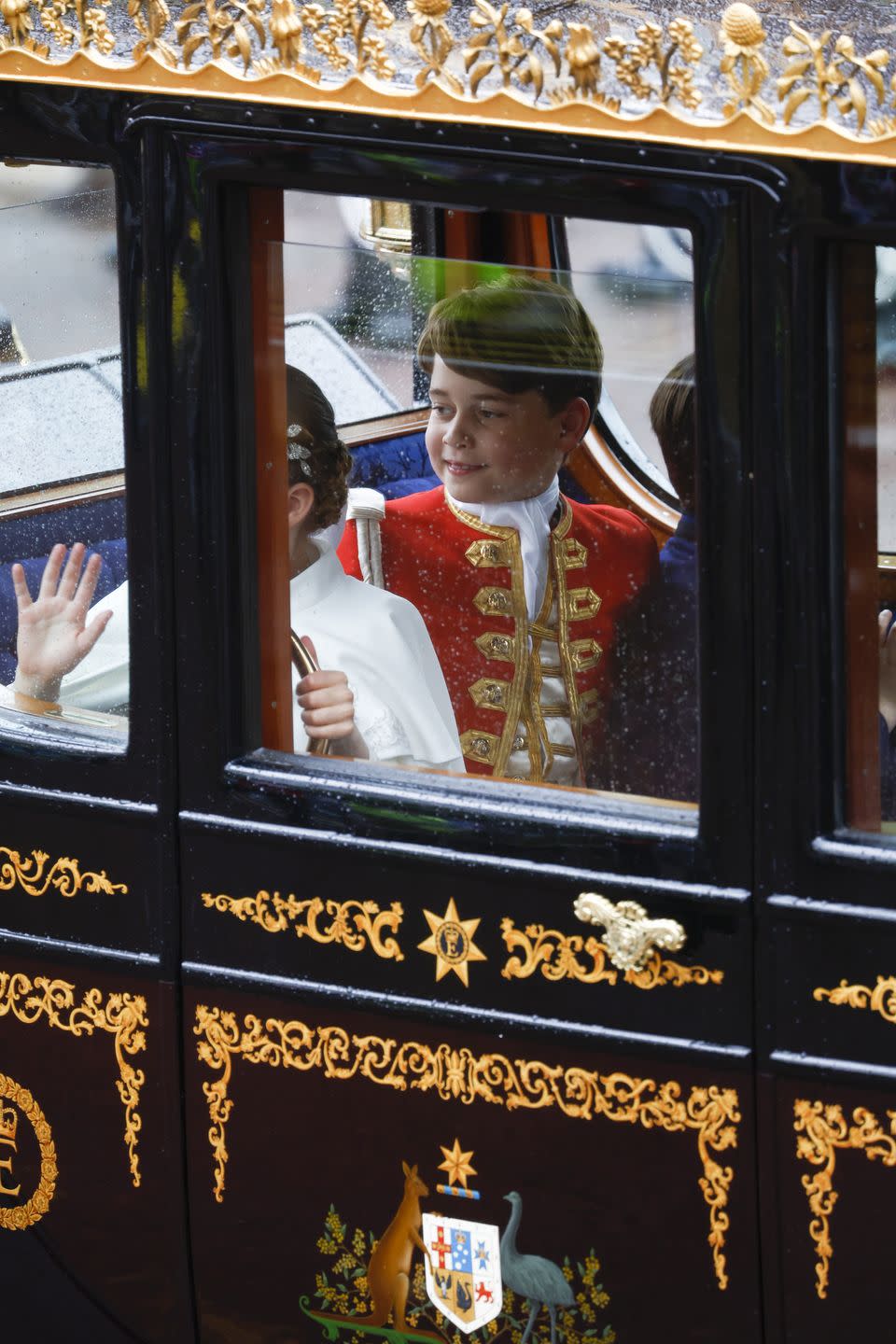 london, england may 06 princess charlotte and page of honour prince george of wales departs the ceremony during the coronation of king charles iii and queen camilla on may 06, 2023 in london, england the coronation of charles iii and his wife, camilla, as king and queen of the united kingdom of great britain and northern ireland, and the other commonwealth realms takes place at westminster abbey today charles acceded to the throne on 8 september 2022, upon the death of his mother, elizabeth ii photo by john phillipsgetty images