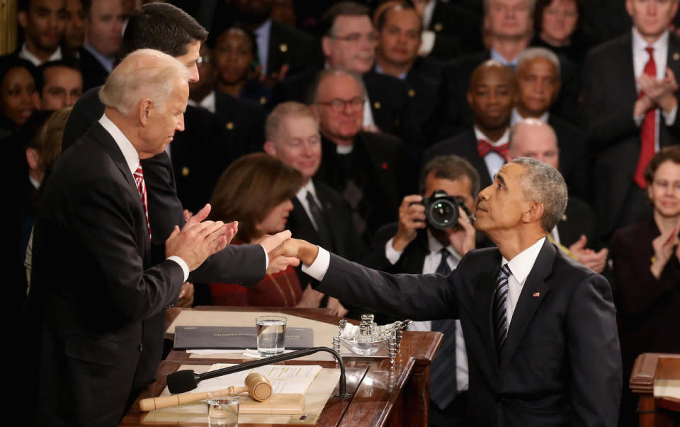 President Obama shakes hands with Speaker Paul D. Ryan after his speech