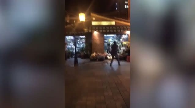 Graphic footage filmed by a witness and posted on social media shows the moment the man appears to run toward police. Photo: Facebook