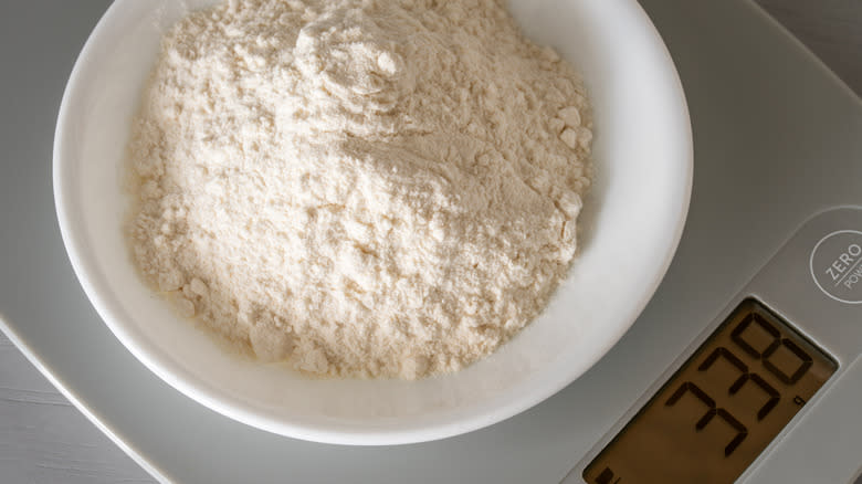 Flour on a kitchen scale