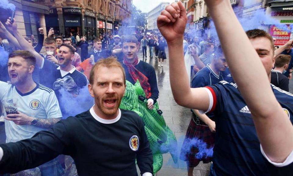 Scotland fans in London’s West End before the match with England.