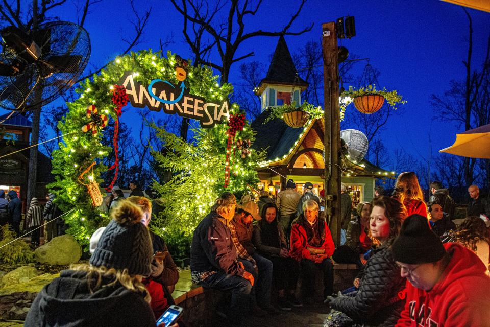 Seasonal decor for Anakeesta's "Enchanted Winter" celebration, a holiday festival at the outdoor theme park.