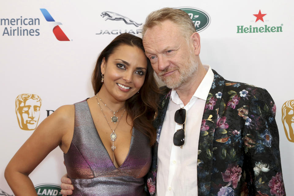 Allegra Riggio, left, and Jared Harris arrive at the 2019 Primetime Emmy Awards - BAFTA Los Angeles TV Tea Party at the Beverly Hilton on Saturday, Sept. 21, 2019, in Beverly Hills, Calif. (Photo by Willy Sanjuan/Invision/AP)