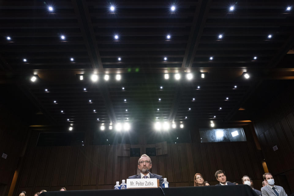 CORRECTS SPELLING FROM PETER TO PEITER - Twitter whistleblower Peiter Zatko testifies to a Senate Judiciary hearing examining data security at risk, Tuesday, Sept. 13, 2022, in Washington. (AP Photo/Jacquelyn Martin)