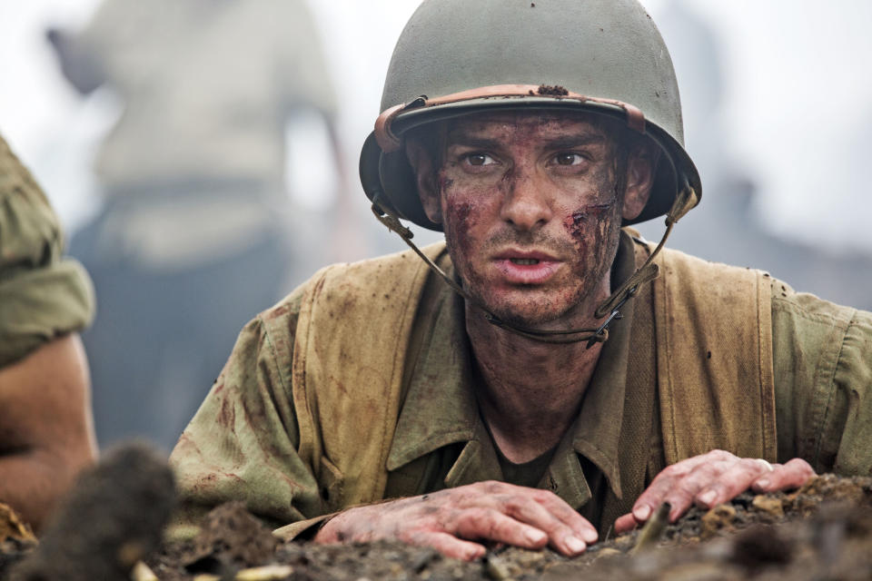 <p>Imagine being on the front lines of the bloodiest battle of World War II unarmed. That's how <i>Hacksaw Ridge </i>opens, following the true story of Desmond Doss, the American army medic who ventured onto the battlefield without a weapon and saved 75 men in Okinawa. The film is directed by Mel Gibson and stars Andrew Garfield as Doss, who became one of the first three conscientious objectors awarded the Congressional Medal of Honor in 1945.</p><p>Watch the trailer <a rel="nofollow noopener" href="https://www.youtube.com/watch?v=s2-1hz1juBI" target="_blank" data-ylk="slk:here;elm:context_link;itc:0;sec:content-canvas" class="link ">here</a>.</p>