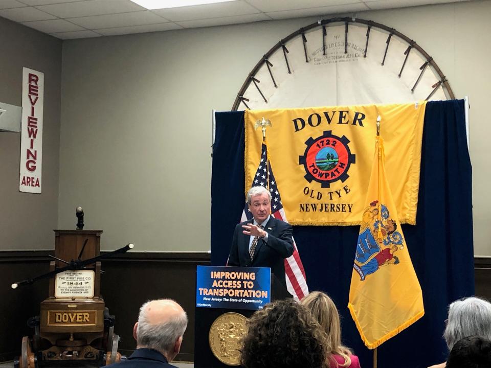 Gov. Phil Murphy speaks at a news conference announcing funding to incentivize mass transit use at the Dover Fire Department Antique Club on North Sussex Street in Dover Monday, Dec. 12, 2022.