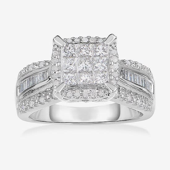 Genuine-Diamond-10K-White-Gold-Princess-Cut-Multi-Top-Ring