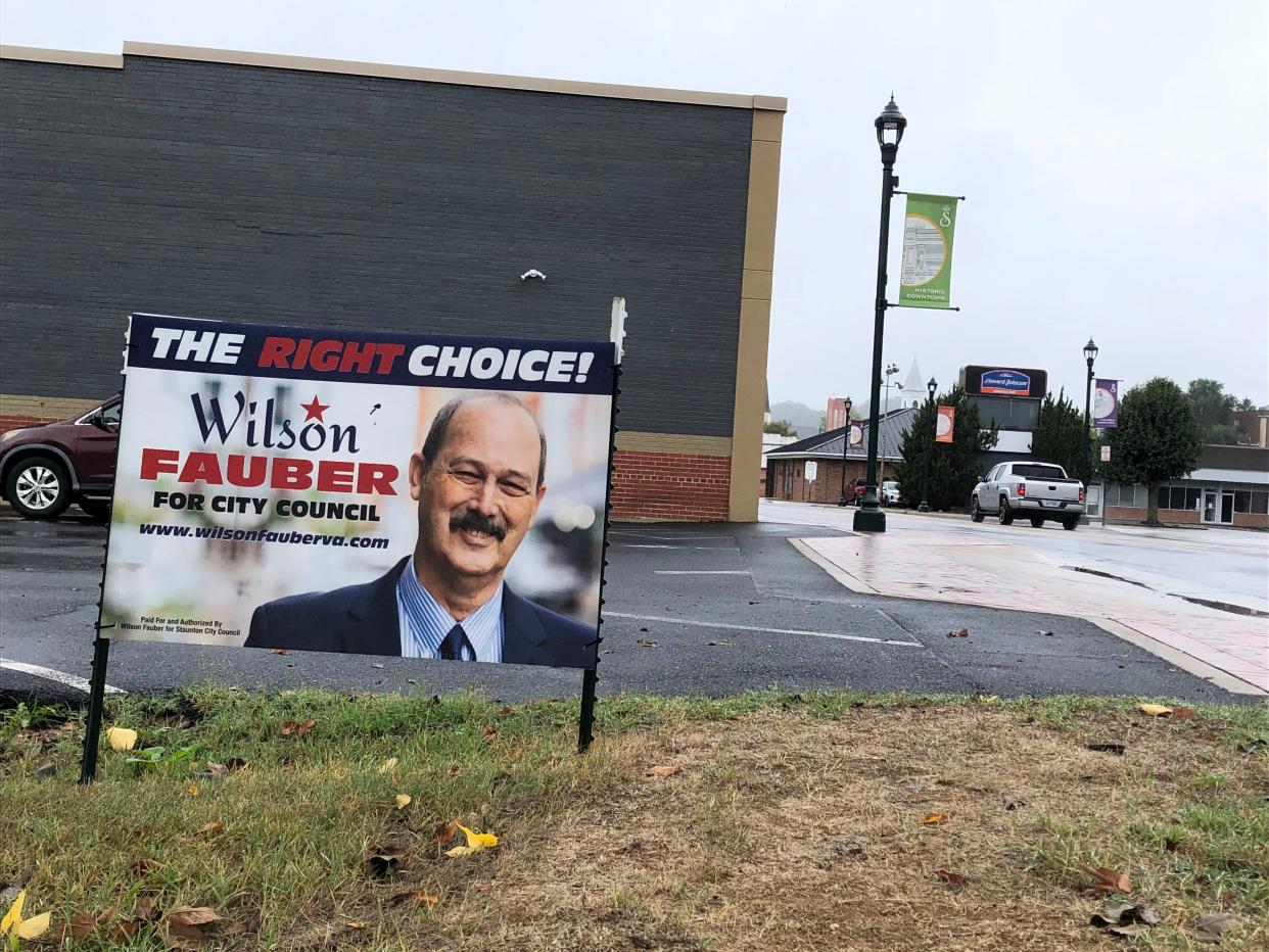A Wilson Fauber campaign sign along Central Avenue in Staunton. Fauber is facing some heat for a homophobic Facebook post he made in 2015.