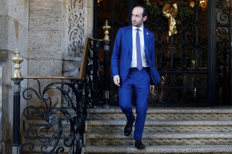 Stephen Miller departs after attending meetings with President Trump at the Mar-a-Lago Club in Palm Beach, Fla. (Photo: Jonathan Ernst/Reuters)
