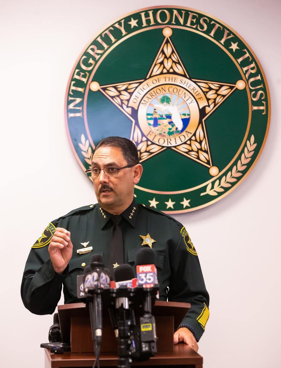 Sheriff Billy Woods addresses the media on Tuesday.