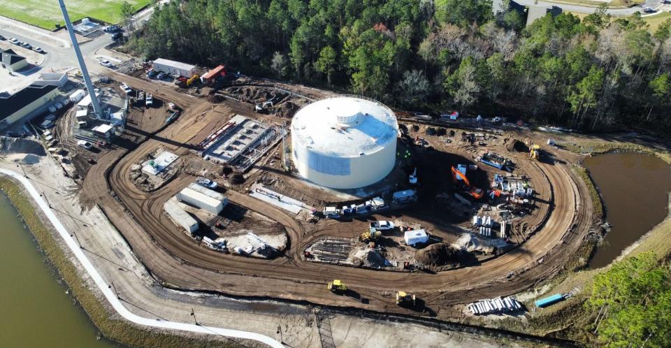 An aerial view of the JEA Rivertown Water Treatment Plant under construction at 7612 Longleaf Pine Parkway in Saint Johns.