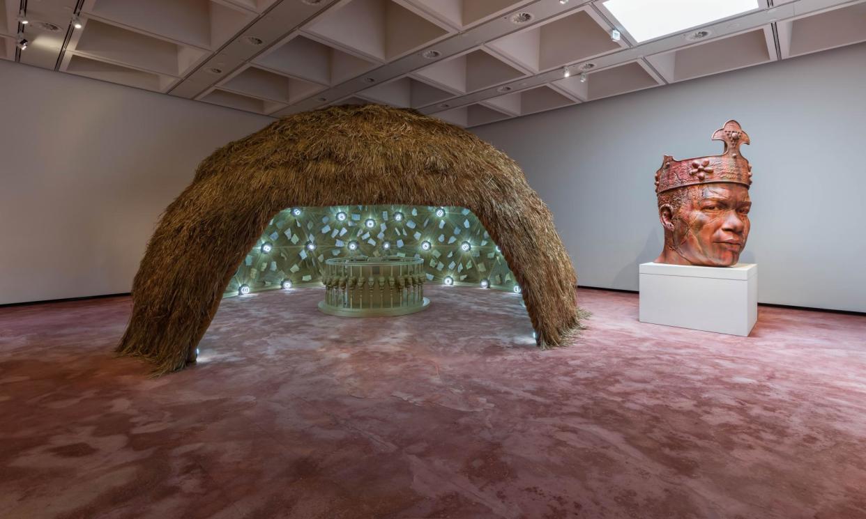 <span>Intergalactic Palace, 2024, and Ruin of a Giant (King Tubby), 2024, from Tavares Strachan: There Is Light Somewhere at the Hayward Gallery.</span><span>Photograph: Courtesy the artist and the Hayward Gallery</span>