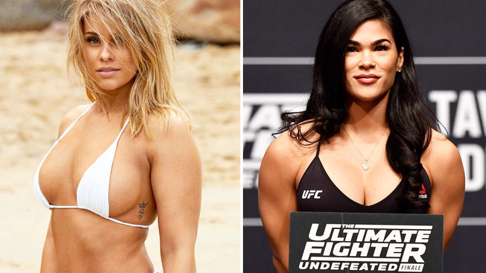 Paige Van Zant and Rachel Ostovich, pictured here on Instagram and during a UFC event.