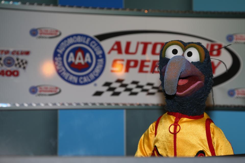 The Great Gonzo speaks with the media prior to the NASCAR Sprint Cup Series Auto Club 400. (Photo by Todd Warshaw/Getty Images)