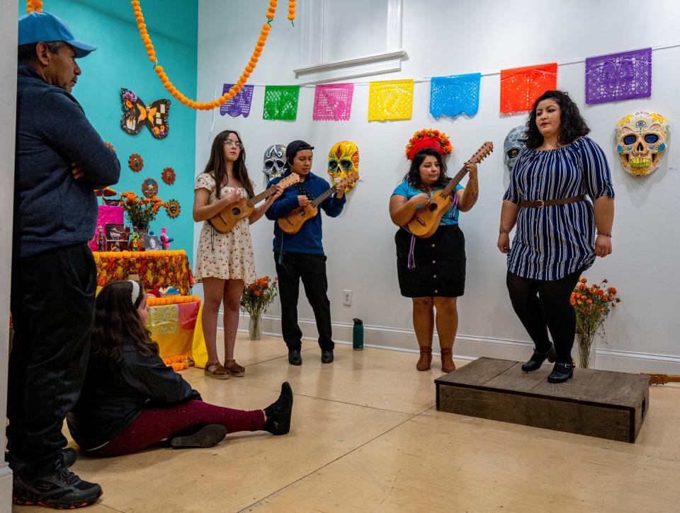 Jarana Grupo CoraSon del Pueblo performs during the Mer-Calacas Día de los Muertos event on Saturday October 29, 2022 at Walker's Point Center for the Arts in Milwaukee, Wis.