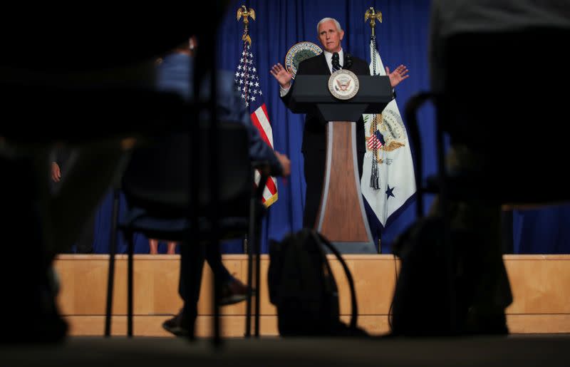 U.S. Vice President Pence leads White House coronavirus task force briefing at the Education Department in Washington