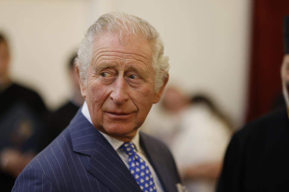 The Prince of Wales meets members of the Ukrainian community during a visit with the Duchess of Cornwall at the Ukrainian community at the Ukrainian Catholic Cathedral in London. Picture date: Wednesday March 2, 2022.