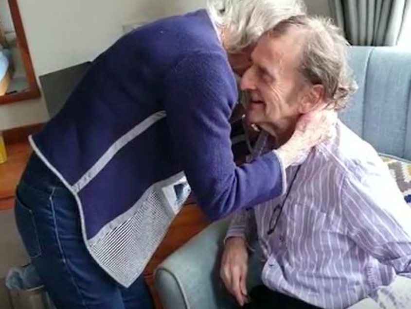 Colin and Jane Bagshaw hugged after spending two months apart. (SWNS)