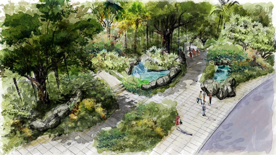 The north entrance plaza at the redesigned Phipps Ocean Park is shown in this rendering.