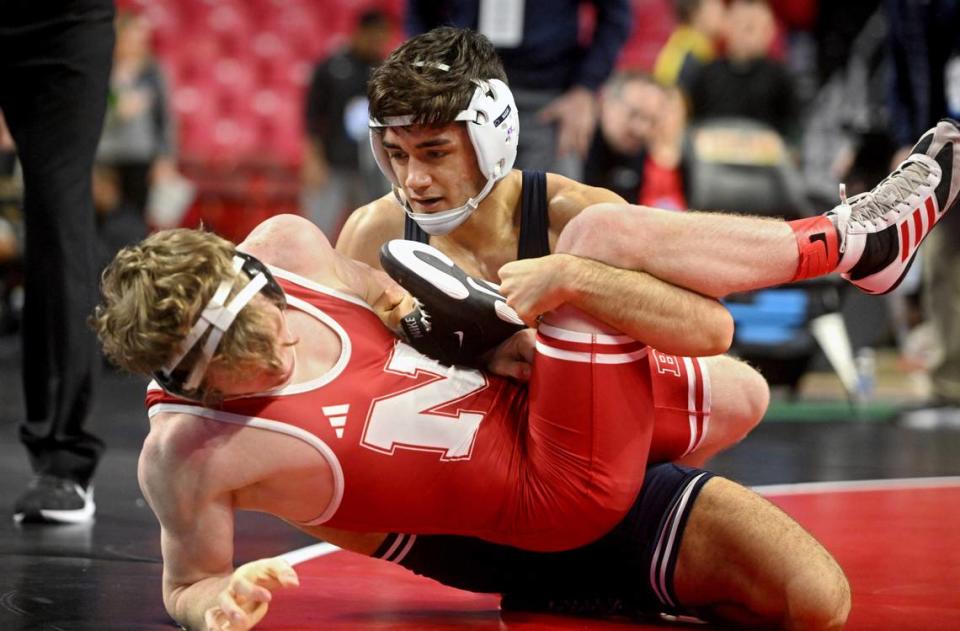 Penn State’s Aaron Nagao controls Nebraska’s Jacob Van Dee in a 133 lb quarterfinal match of the Big Ten Wresting Championships at the Xfinity Center at the University of Maryland on Saturday, March 9, 2024. Abby Drey/adrey@centredaily.com