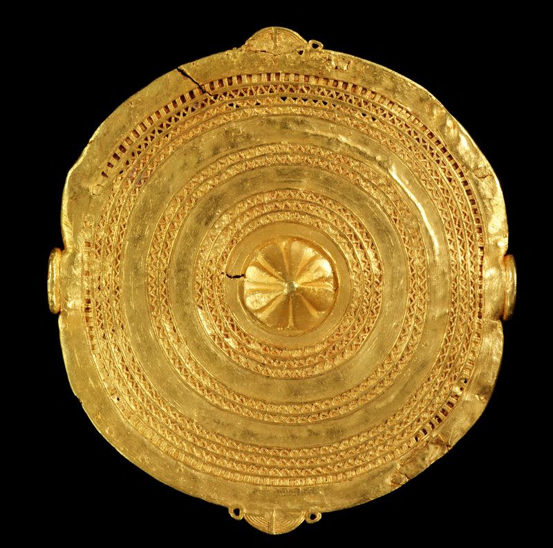 A view of a Cast gold badge, worn by the Asantehene's (king's) 'soul washer' as a badge of office, Asante, Ghana, before 1874