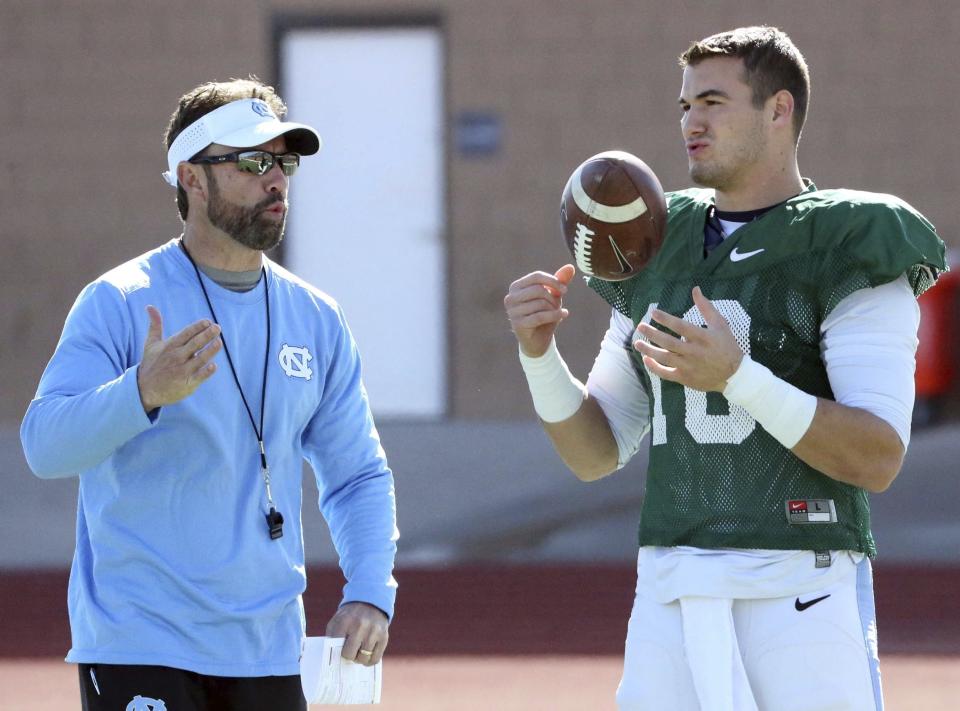 North Carolina QB Mitch Trubisky, right, can help his draft stock with a big game against Stanford. (AP)