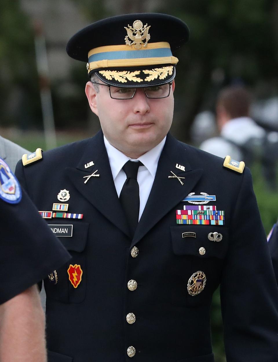 Army Lt. Col. Alexander Vindman, director for European Affairs at the National Security Council arrive on Capitol Hill on Oct. 29, 2019.