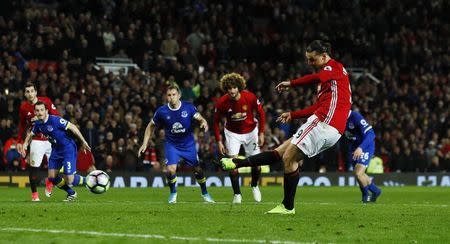 Britain Football Soccer - Manchester United v Everton - Premier League - Old Trafford - 4/4/17 Manchester United's Zlatan Ibrahimovic scores their first goal from the penalty spot Action Images via Reuters / Jason Cairnduff Livepic