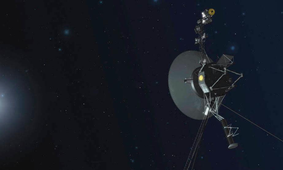 <span>When Voyager 1 and 2 head beyond communication range, Dowey writes, that is when their true mission begins – to ferry the Golden Record to intelligent life elsewhere in the universe.</span><span>Illustration: Nasa/AP</span>