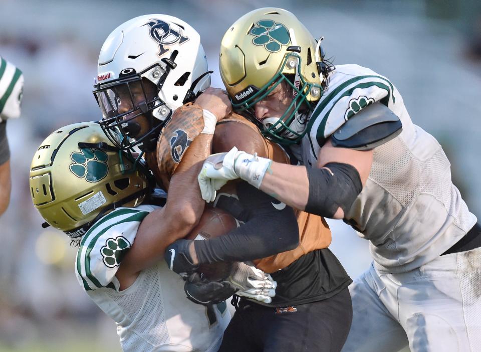 Nease's Ben Bogle (4) recorded 202 total tackles, 129 solo tackles, 33 TFLs, 19 sacks, eight QB hurries, six forced fumbles, two interceptions and one touchdown this season.