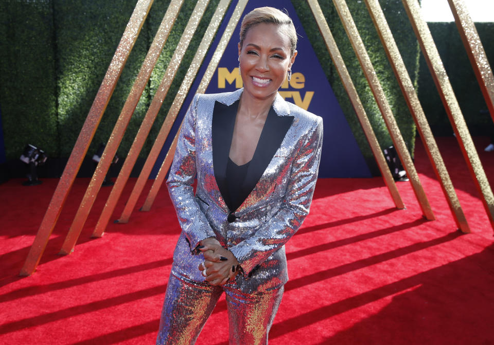 FILE - Jada Pinkett Smith arrives at the MTV Movie and TV Awards on June 15, 2019, at in Santa Monica, Calif. Pinkett Smith turns 49 on Sept. 18. (Photo by Danny Moloshok/Invision/AP, File)