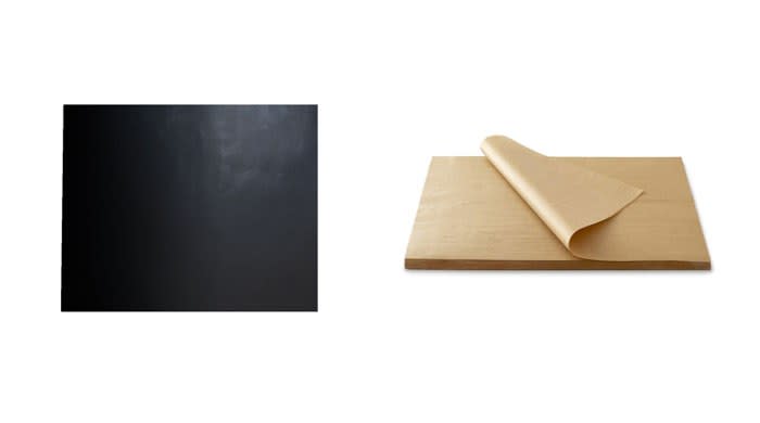 Left: Premium Quality No-Stick Baking Mat by Bogzon, $6; amazon.com. Right: Silicone Coated Baking Papers by de Buyer, $50 for 250; williams-sonoma.com.