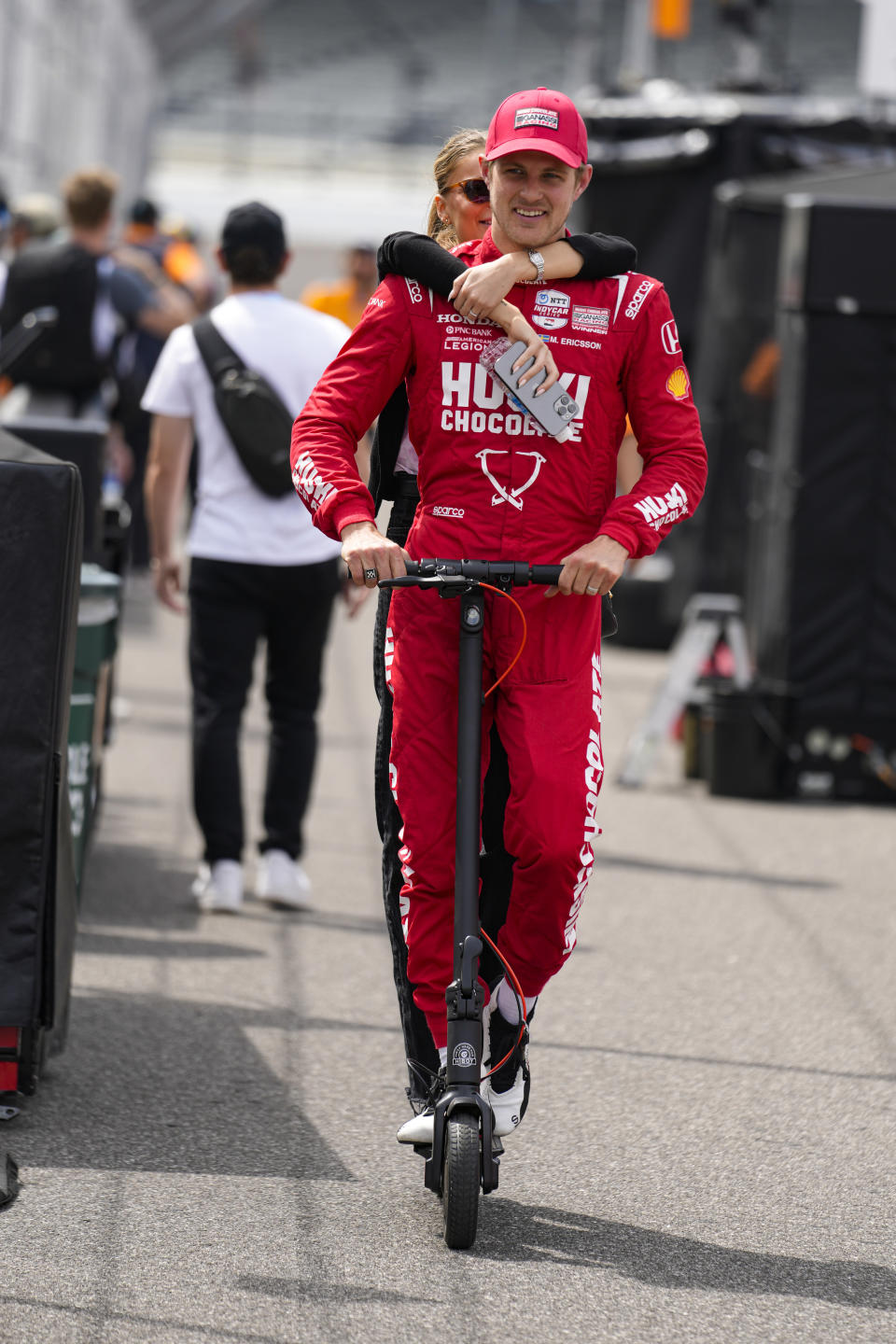 Marcus Ericsson, of Sweden, rides out of the pit area during an open test for the Indianapolis 500 auto race at Indianapolis Motor Speedway in Indianapolis, Thursday, April 20, 2023. (AP Photo/Michael Conroy)