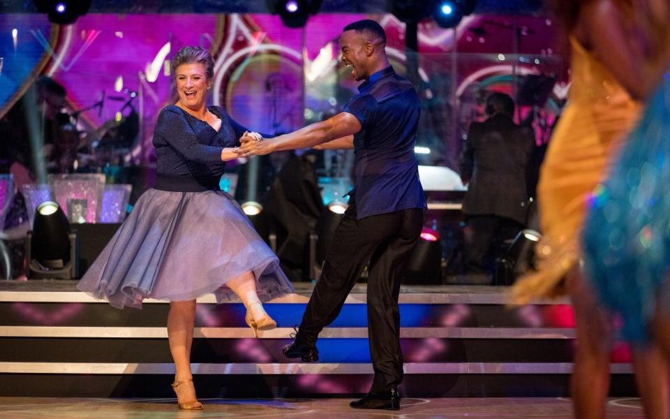 Caroline Quentin with Johannes Radebe during the launch show - BBC