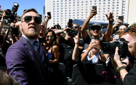 UFC lightweight champion Conor McGregor arrives at Toshiba Plaza on August 22, 2017 in Las Vegas, Nevada. McGregor will fight Floyd Mayweather Jr. in a super welterweight boxing match at T-Mobile Arena - Credit:  Getty Images North America