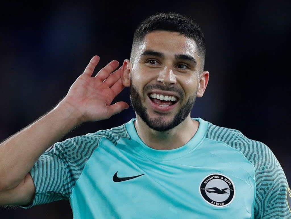 Neal Maupay celebrates scoring Brighton’s equaliser  (AFP via Getty Images)