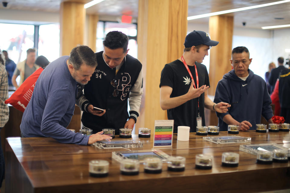 <p>Recreational marijuana is displayed for sale at the MedMen store in West Hollywood, Calif., Jan. 2, 2018. (Photo: Lucy Nicholson/Reuters) </p>