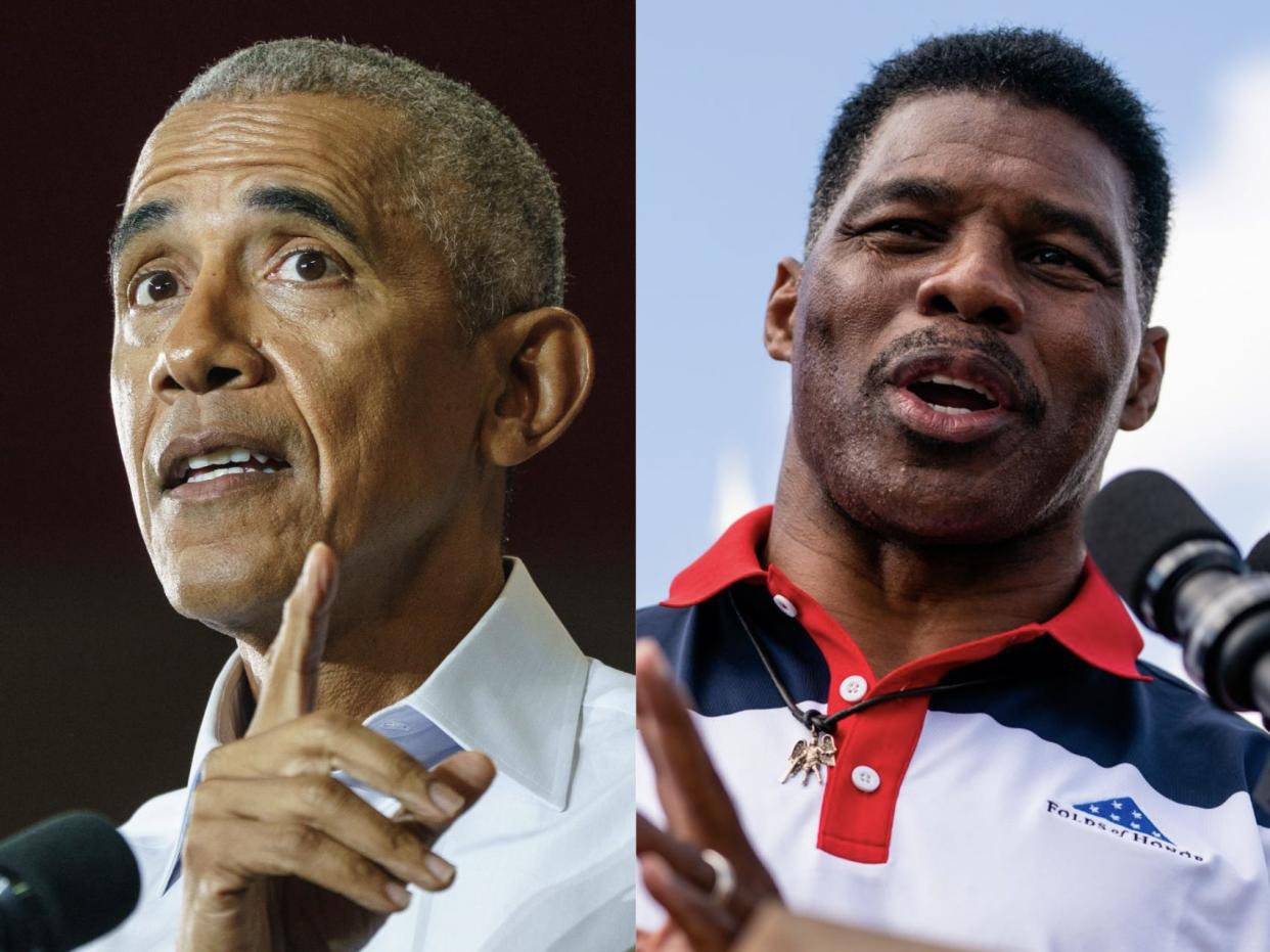 Former President Barack Obama said Senate candidate Herschel Walker wants to be a celebrity politician.