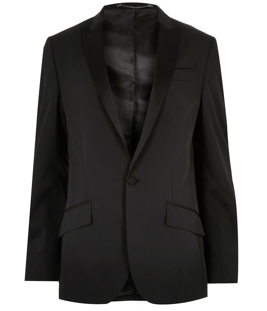 River Island Black Textured Slim Tux Suit Jacket