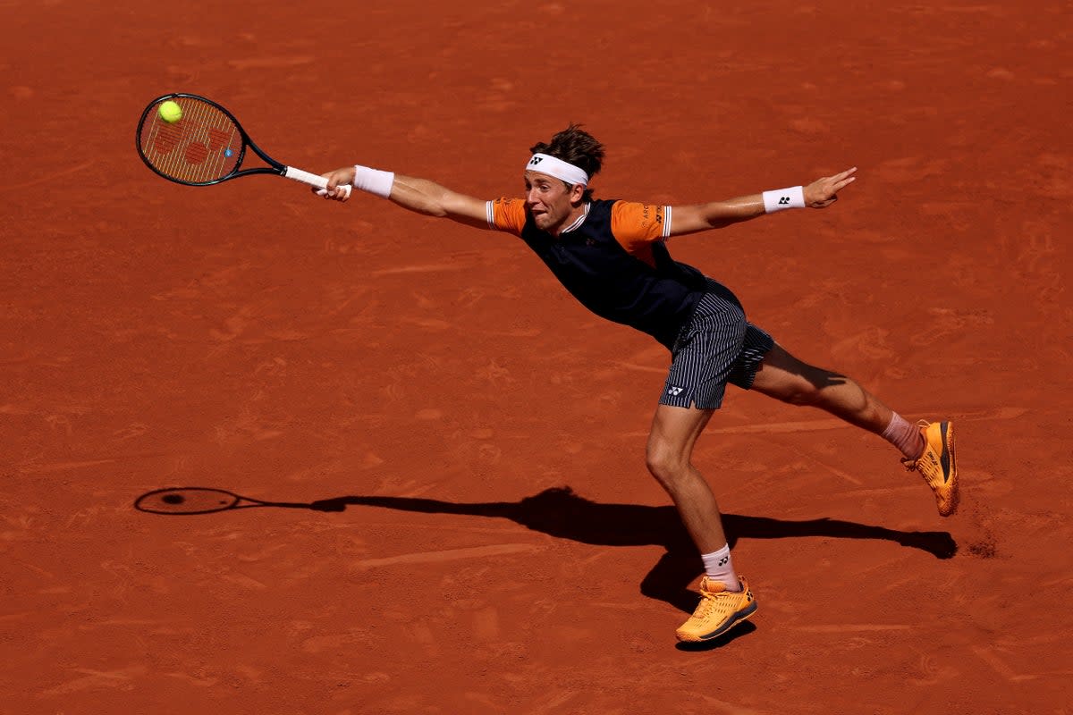 Battling on: Last year’s French Open finalist Casper Ruud is still alive at Roland Garros  (Getty Images)