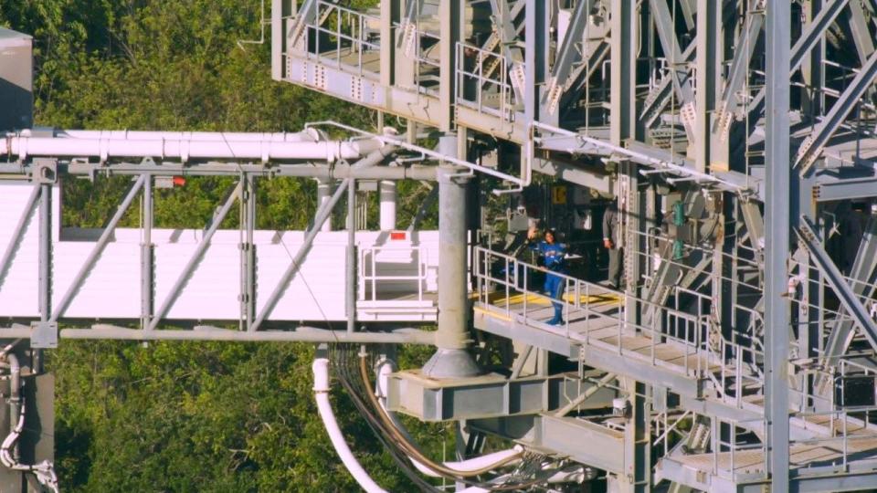 NASA’s Boeing Crew Flight Test astronaut Suni Williams waves ahead of the Boeing Starliner's planned liftoff on Wednesday, June 5, 2024.