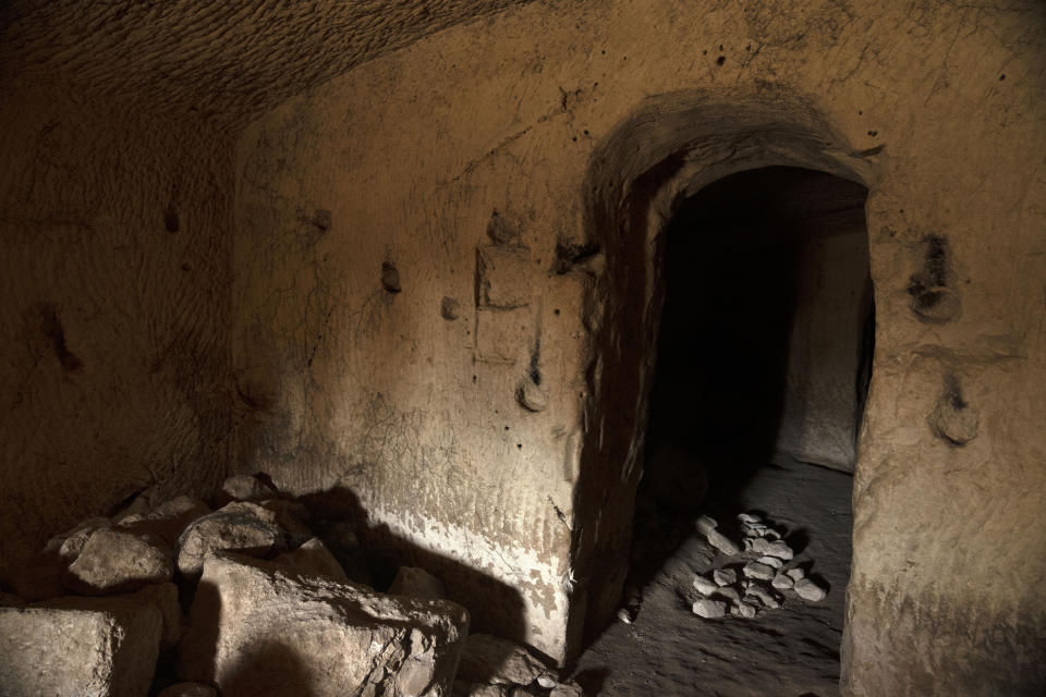A view shows the interior of a 2000-year-old Second Temple-Period burial cave designated the Salome Cave that was recently uncovered in the Lachish Forest in Israel, Tuesday, Dec. 20, 2022. Archaeologists say that the cave continued to be used in the Byzantine and Early Islamic periods, becoming known as the Salome Cave, due to a popular tradition that identified it as the burial place of Salome, the midwife of Jesus. (AP Photo/ Maya Alleruzzo)