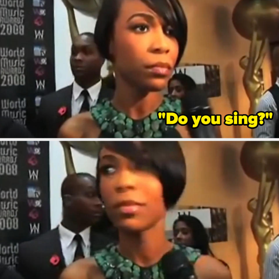 Michelle Williams at World Music Awards being asked, "Do you sing?"