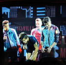 What happens on tour stays on tour right? So what if it happens in front of 20,000 fans at London's O2 Arena? Well, that's going to become public news. One Direction's Harry Styles had an on stage wardrobe malfunction when his fellow 1D'er Liam Payne 'dakked' the singer on stage. In turn this revealed Harry has a penchant for underwear with straps -- although whether or not Harry was wearing a jockstrap is the subject of much Twitter speculation.