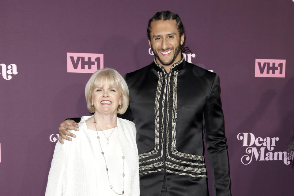 Colin Kaepernick and his mother attend VH1’s third annual ‘Dear Mama: A Love Letter To Moms’ screening at The Theatre at Ace Hotel on May 3, 2018 in Los Angeles, California. (Getty)