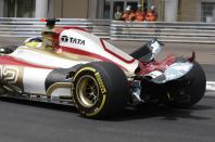 HRT F1 Team's Spanish driver Pedro Martinez de la Rosa drives at the Circuit de Monaco on May 27, 2012 in Monte Carlo during the Monaco Formula One Grand Prix. AFP PHOTO / JEAN-CHRISTOPHE MAGNENETJEAN-CHRISTOPHE MAGNENET/AFP/GettyImages