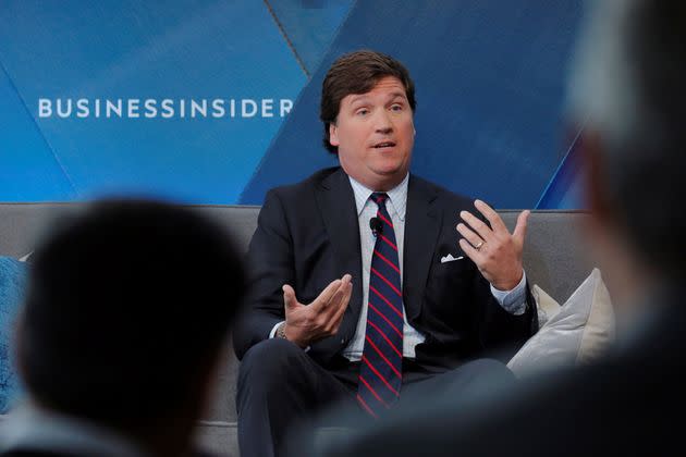 Fox News host Tucker Carlson has attempted to position himself as an antiwar icon while loudly supporting former President Donald Trump, who repeatedly mused about war crimes and brought the world to the brink of unprecedented conflict. (Photo: Lucas Jackson via Reuters)