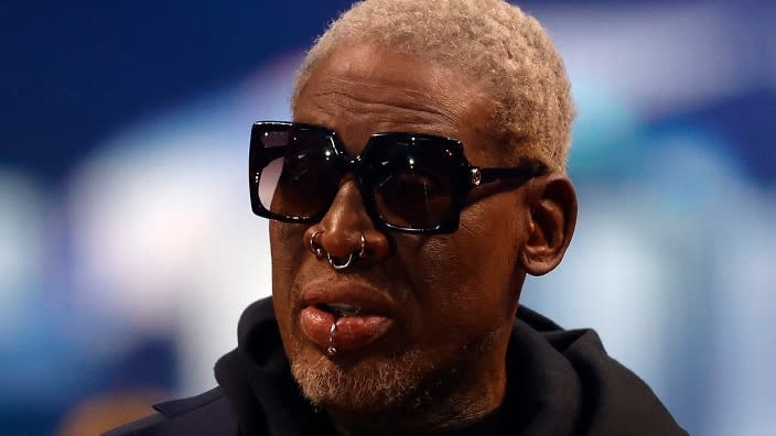 Dennis Rodman, shown during the 2022 NBA All-Star Game in February, says he no longer intends to go to Russia to assist with the release of WNBA player Brittney Griner. (Photo: Tim Nwachukwu/Getty Images)